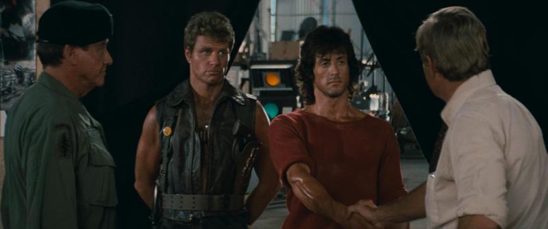 Martin Kove (as Michael Reed Ericson) and Sylvester Stallone (as John J. Rambo) in the film 