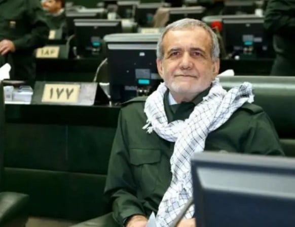 Masoud Pezeshkian while wearing IRGC uniform