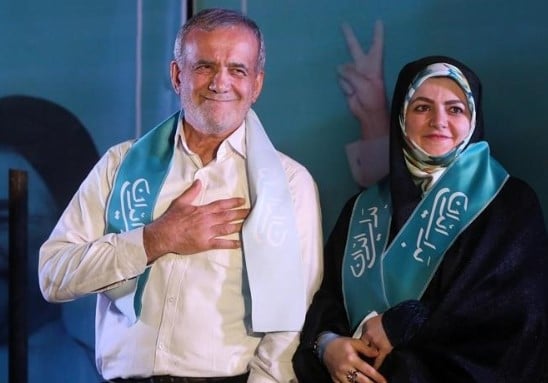 Masoud Pezeshkian with his daughter during a political campaign