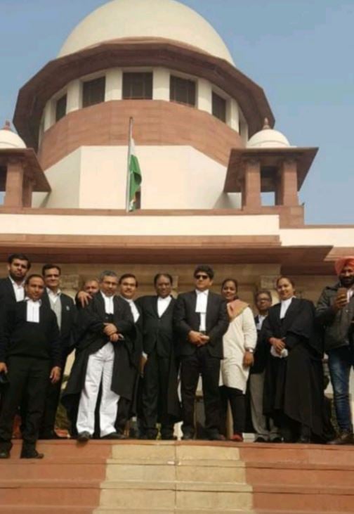 Mathews Nedumpara with other lawyers outside the Supreme Court of India