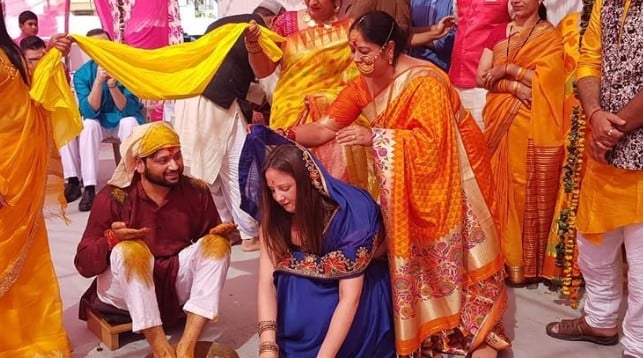 Matthew Kumar with Princess Theodora of Greece and Denmark, while participating in a traditional haldi ceremony during their visit to India in 2010