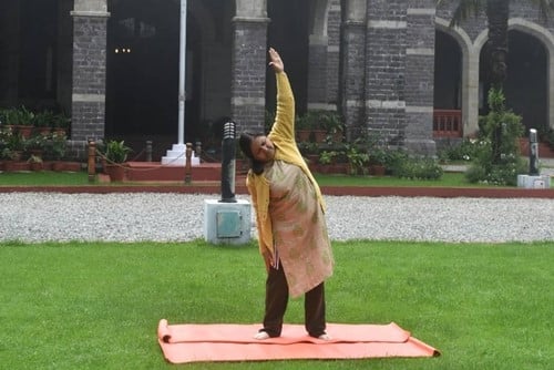 Maurya practising yoga
