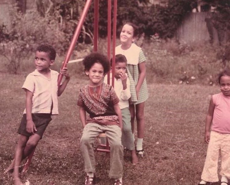Maya (right) and Kamala Harris (centre) while visiting their family in Jamaica