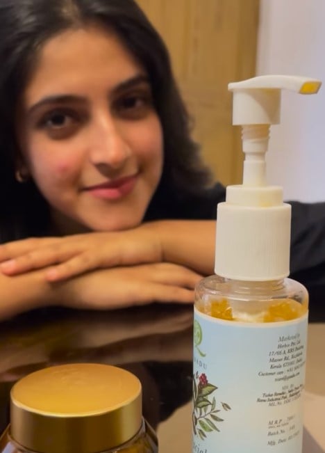 Meenakshi Dinesh while endorsing a beauty product on social media