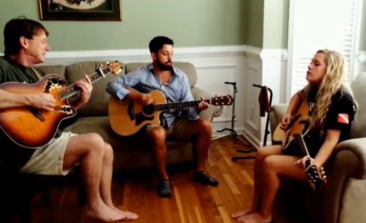 Megan Moroney singing with her father and brother