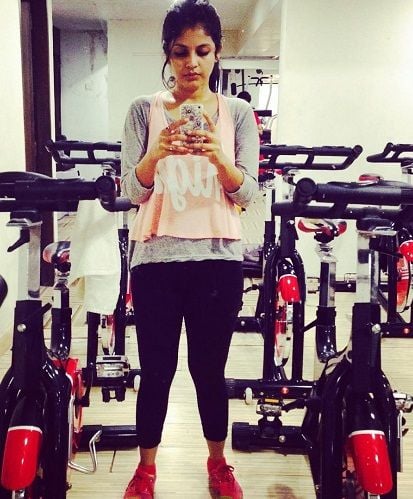 Megha Chakraborty capturing herself in Gym