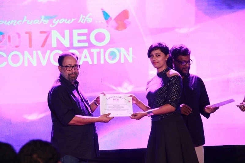 Megha Thomas while receiving her Diploma in Acting certificate