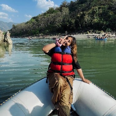 Meghana Yadav while enjoying rafting