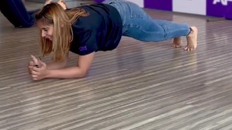 Meghana Yadav while exercising at a gym