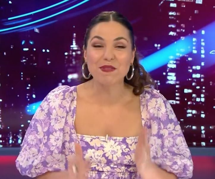 Melissa Tracina in a still from the Australian comedy panel TV show titled 