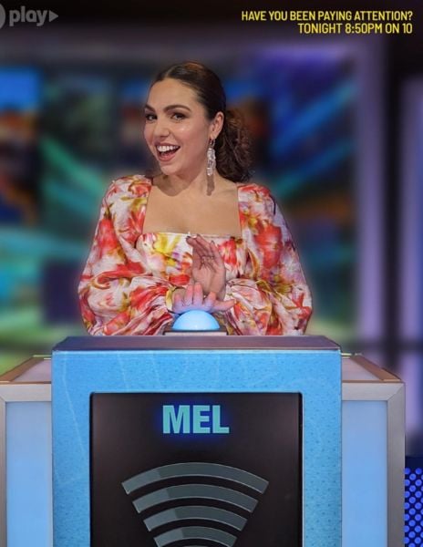 Melissa Tracina in a still from the Australian panel game TV quiz show titled 