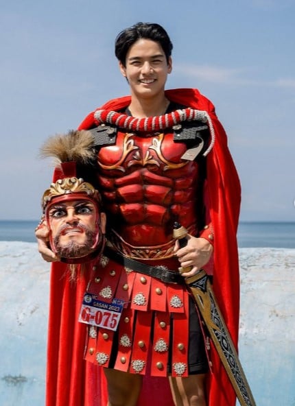 Michael Sager while wearing the morion costume