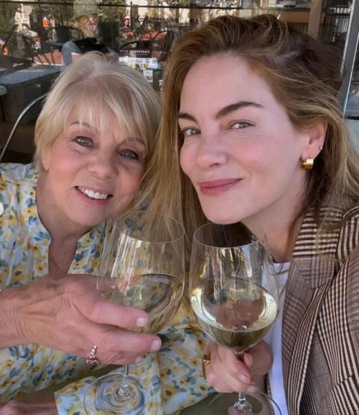 Michelle Monaghan drinking wine with her mother