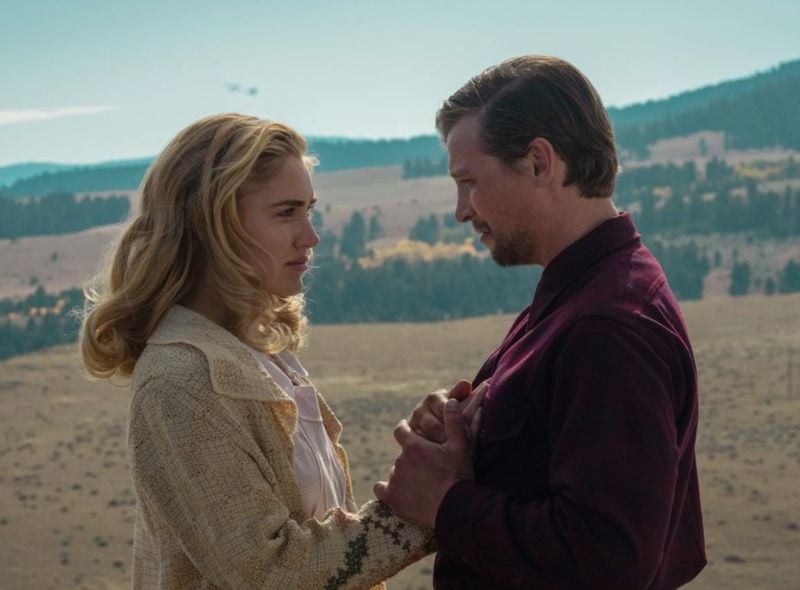 Michelle Randolph (left) in a still from the American western drama TV series titled 