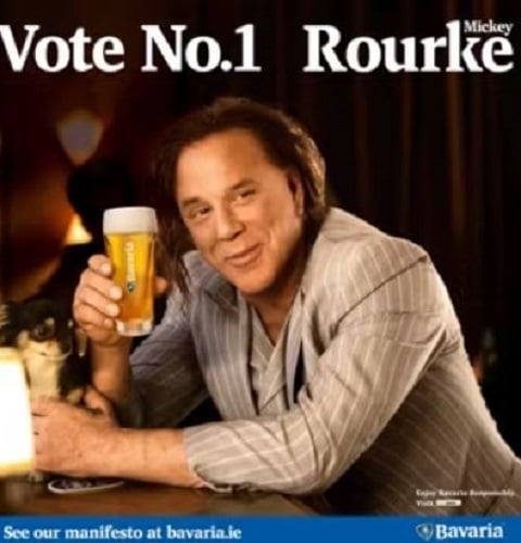 Mickey Rourke in an ad of Bavaria Beer