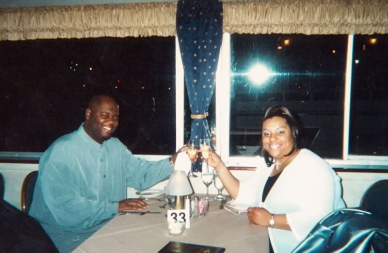 Mikel Ruffinelli enjoying champagne with her husband