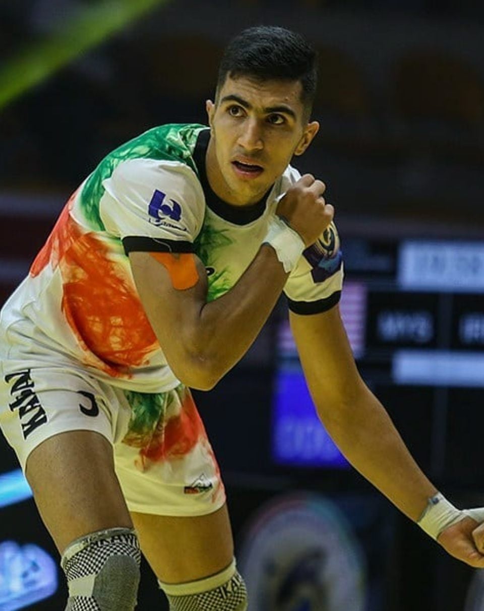 Milad Jabbari during a match in the 2019 Junior World Kabaddi Championship in Iran