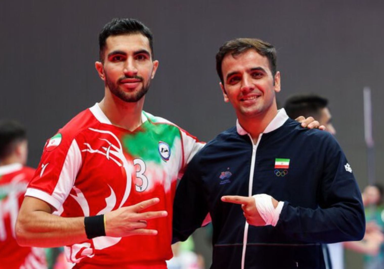 Milad Jabbari (left) in China for the Asian Games in 2022