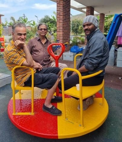 Milind Safai (left) during the shoot of a film