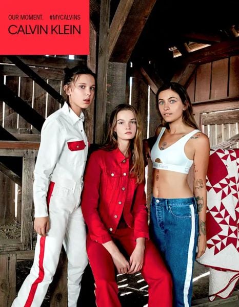 Millie Bobby Brown (extreme left) in a still from Calvin Klein
