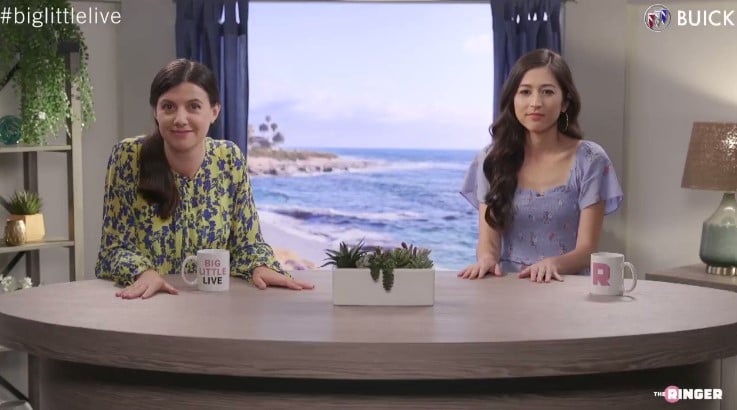 Mina Kimes and Amanda Dobbins while hosting a sports show