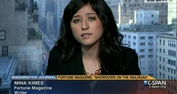 Mina Kimes while representing Fortune Magazine at a news channel
