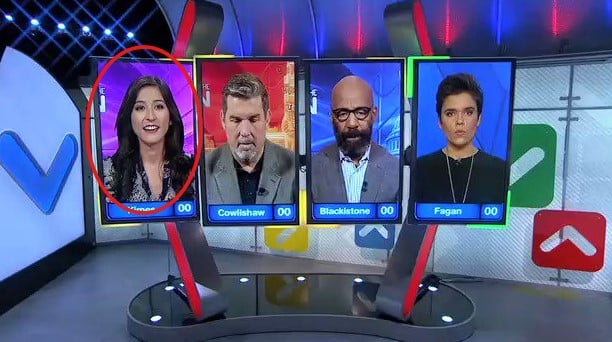 Mina Kimes while speaking as a panelist on the television sports show Around The Horn