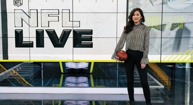 Mina Kimes while speaking at a NFL Live show
