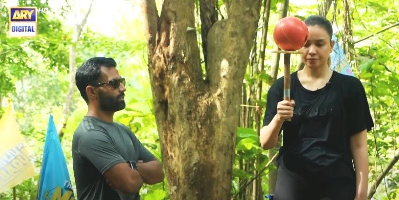 Misbah Mumtaz (right) during a game in the TV show 