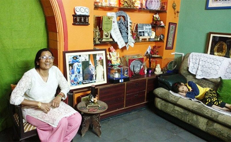 Mithali Raj Mother Leela Raj Sitting In Her Home