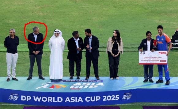 Mohsin Naqvi at the presentation ceremony of the 2025 Asia Cup final