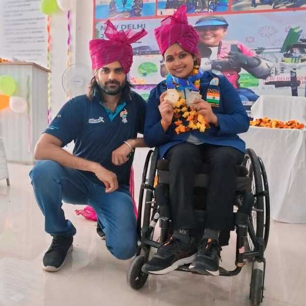 Mona Agarwal with her shooting coach Yogesh Shekhawat