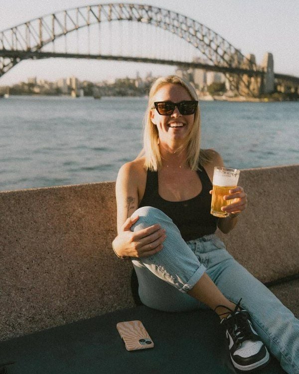 Monica Wright while having a beer