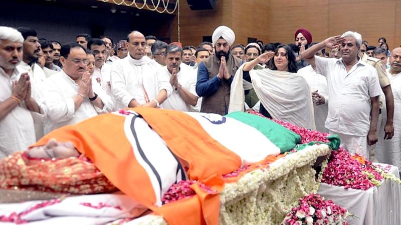 Mortal Remains of Sushma Swaraj at the BJP Headquarters