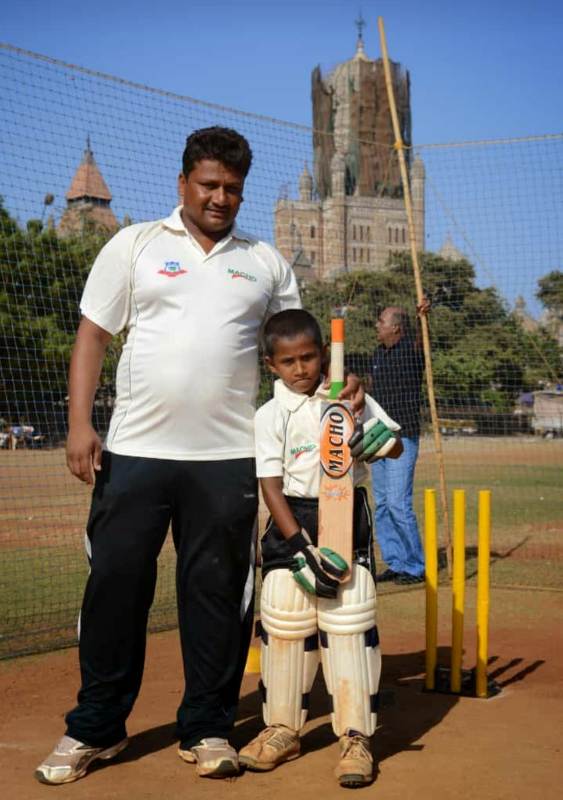 Musheer Khan with his father when he started learning cricket at Macho Cricket Academy