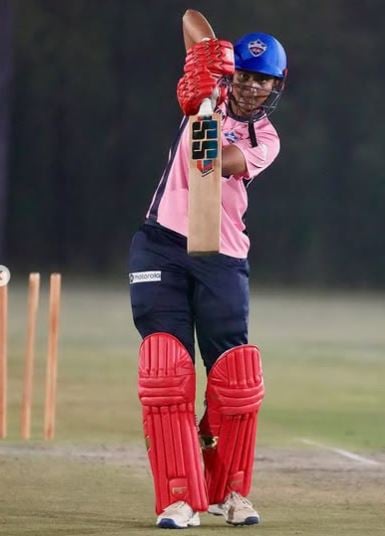 N Sree Charani during batting practice