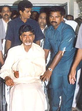 N. Chandrababu Naidu (in white) after the assassination attempt in 2003
