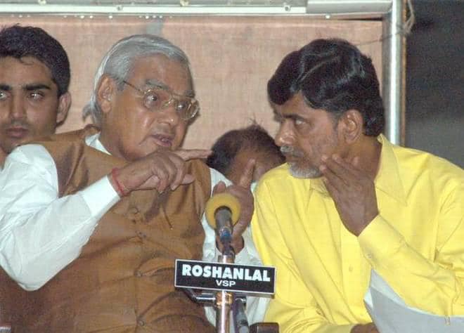 N. Chandrababu Naidu with Atal Bihari Vajpayee (left) during his support to NDA