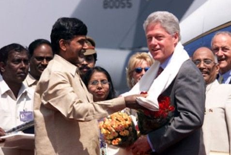 N. Chandrababu Naidu with Bill Clinton (right) during his visit in Hyderabad in 2000