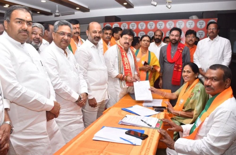 N. Ramchander Rao at the BJP party office in Telangana, while filing his nomination for President of the BJP Telangana