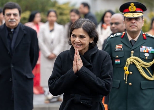 Nagma Mallick at the Embassy premises in Warsaw on the 76th Republic Day of India. She then read out the President’s Address to the nation.