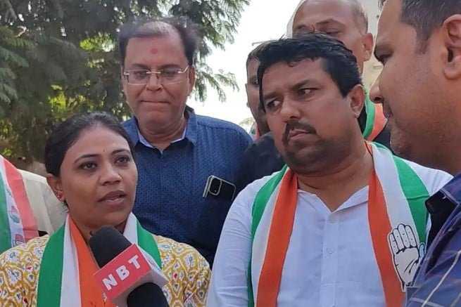 Naina Jadeja during a media talk while attending a political rally