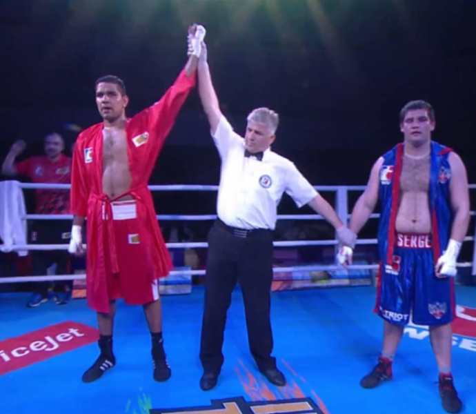Narender Berwal after winning the World Series of Boxing in Rohtak in 2018