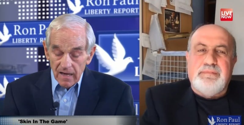 Nassim Taleb (right) in a still from The Ron Paul Liberty Report podcast