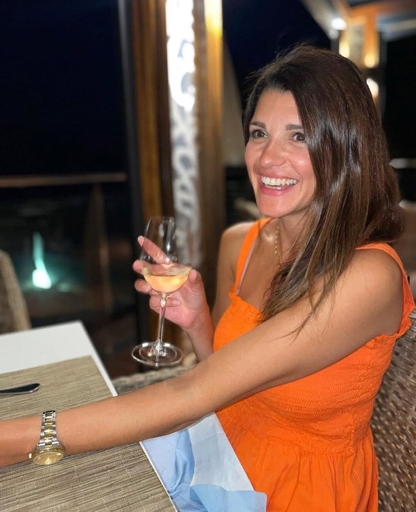 Natalie Anderson while having wine