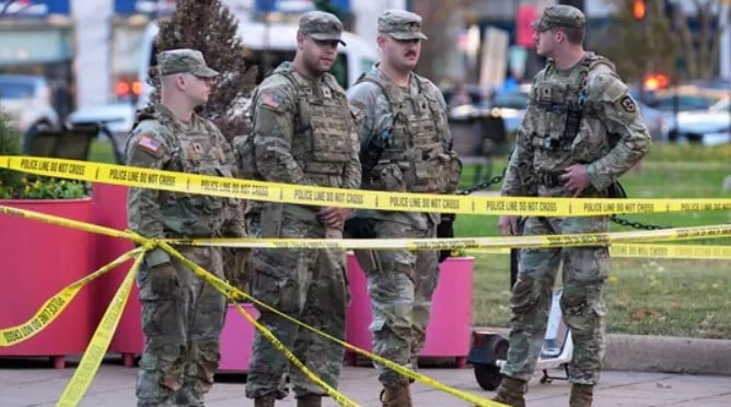 National Guard soldiers were seen after reports of two National Guard soldiers being shot near the White House in Washington on 26 November 2025