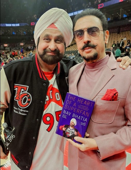 Nav Bhatia with Gulshan Grover while promoting his book The Heart of a Superfan A Memoir of Grit, Love, Family and Basketball