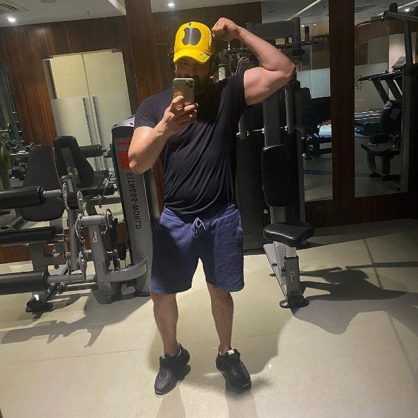 Navraj Hans while posing after a workout session at a gym