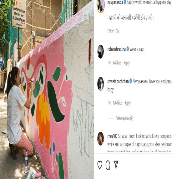 Navya Naveli while drawing a picture related to women health issues