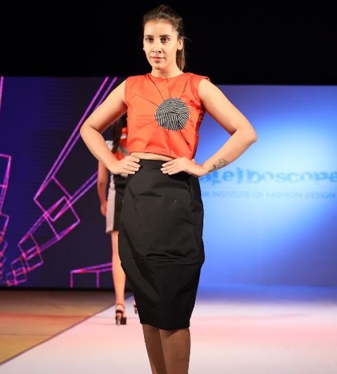 Nayera Ahuja walking the ramp for Kaleidoscope 2019